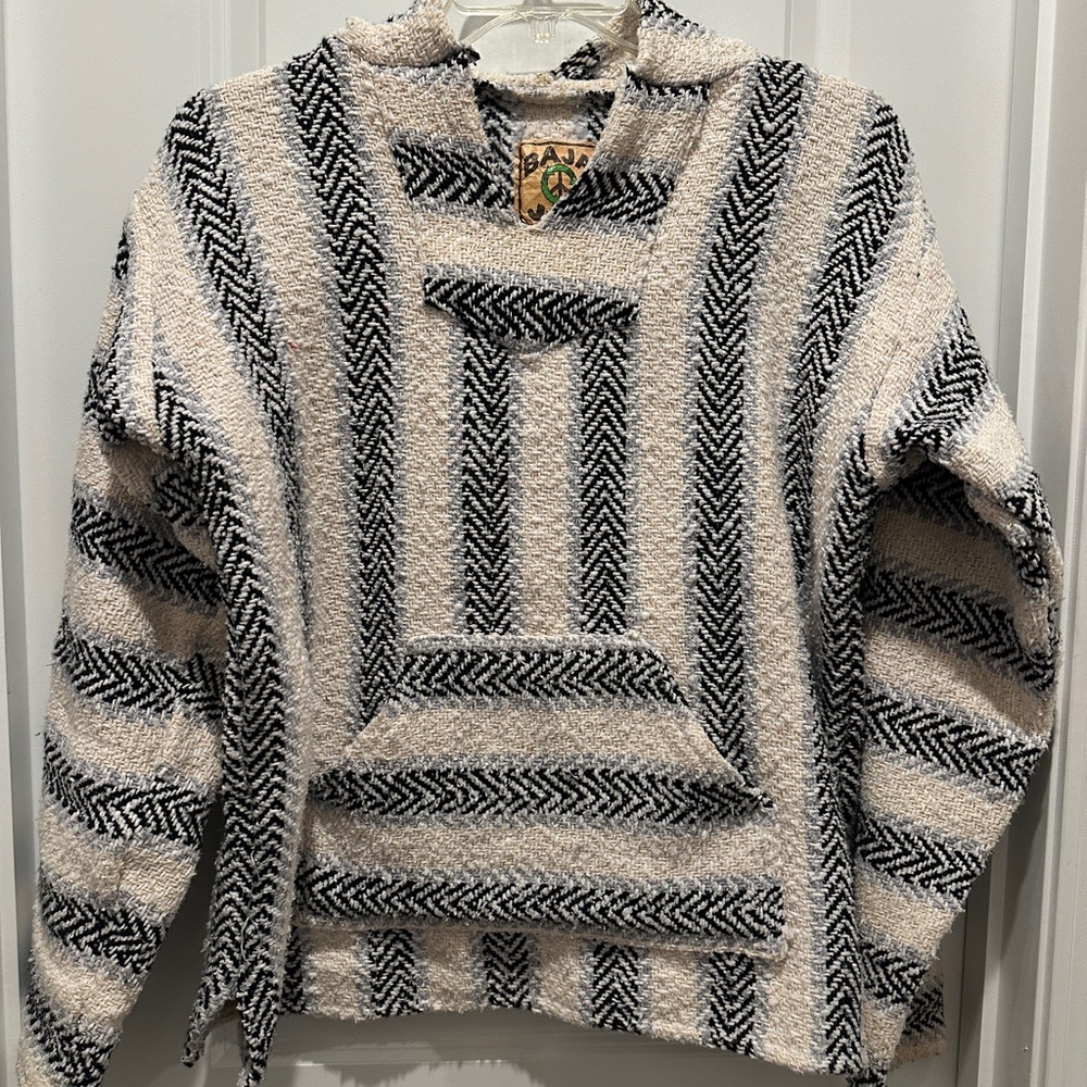 Black and Cream Hooded Sweatshirt with Relaxed Fit